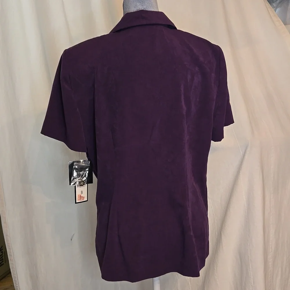NWT Vintage 90s Purple Short Sleeve Button Down Dress Jacket Size 8 Microsuede